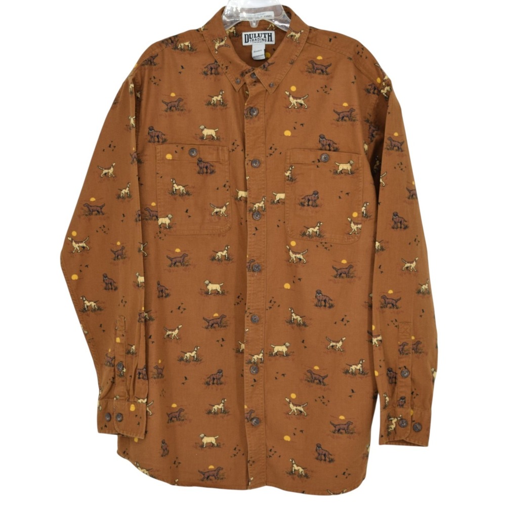 Duluth Free Swingin Flannel Shirt Mens XLT Tall Brown Hunting Bird Dog All Over